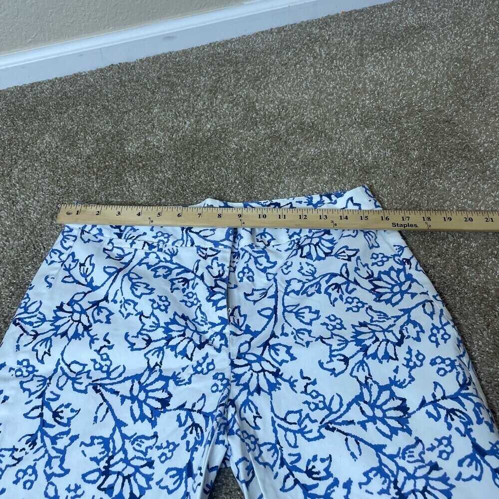 J. Jill Essential Cotton-stretch pants white with blue floral women’s SZ 8 crop - Picture 5 of 9